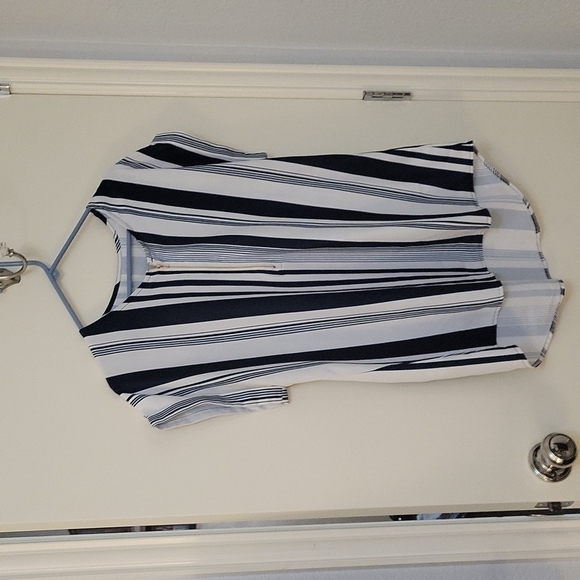 Vintage Vertical Stripe Half Zip High-Low Short Sleeve Nautical Tunic XL - Picture 2 of 10